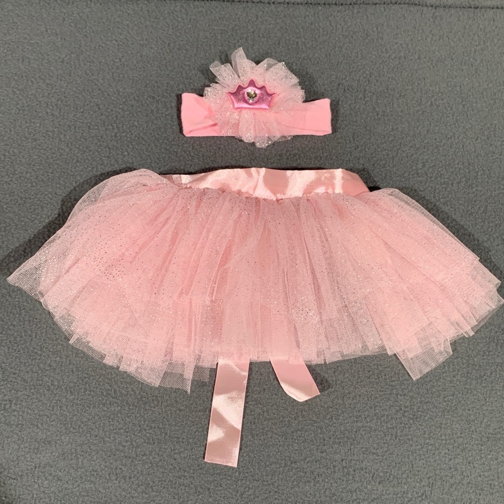 Toby Baby Girl Pink‎ Glitter Tulle Tutu Skirt and Crown Headband Set 0-12 Months